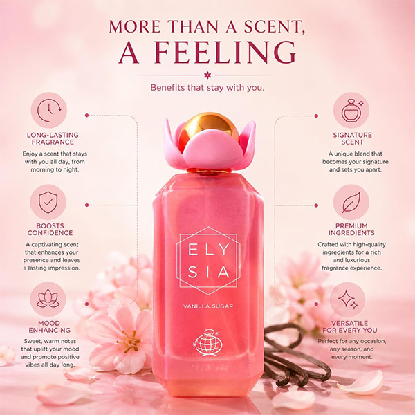 ادو پرفیوم زنانه الیسیا وانیلا شوگر فرگرانس ورد Fragrance World Elysia Vanilla Sugar edp 100Ml - Image 7