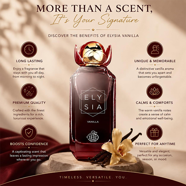 ادو پرفیوم زنانه الیسیا وانیلا فرگرانس ورد Fragrance World Elysia Vanilla edp 100Ml - Image 4