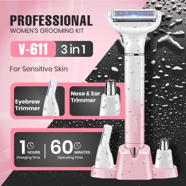 شیور بانوان 3 کاره مدل v-611 وی جی آر Vgr Ladye Shaver Set 3 In 1 v-611 - Image 2
