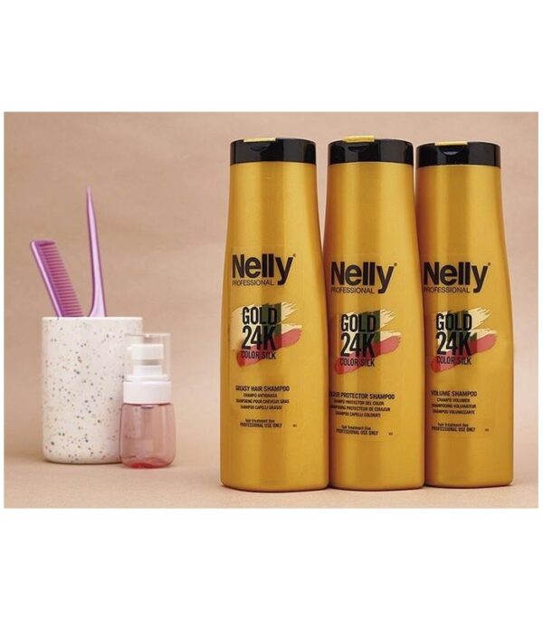 شامپو تثبیت کننده رنگ مو گلد نلی Nelly Gold 24K Color Silk Shampoo 400ml