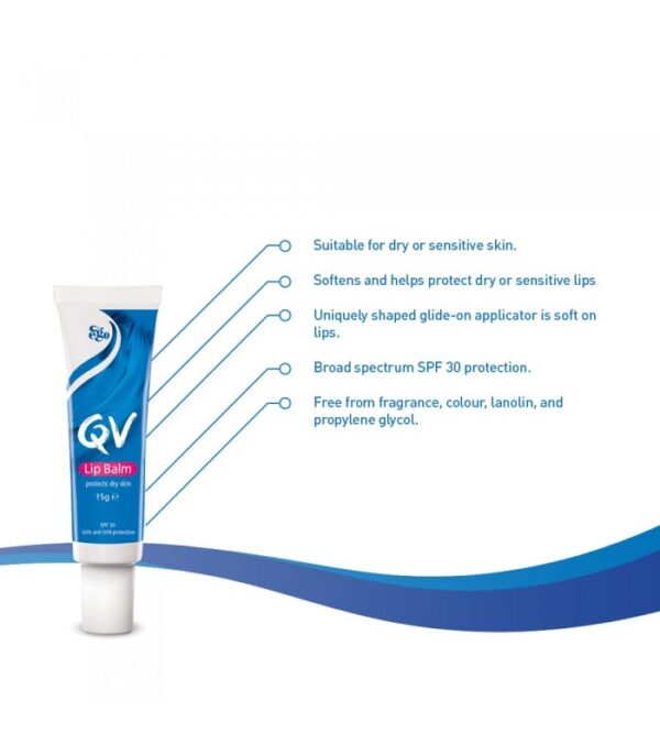 بالم لب کیووی مناسب لب های خشک و ترک دار QV SPF30 Protects Dry Skin Lip Balm