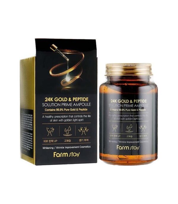 آمپول ضد چروک قوی طلا و پپتاید فارم استی Farm Stay 24K Gold & Peptide Solution Prime Ampoule